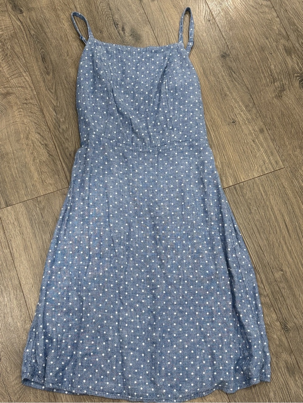 Old Navy Blue Polka Dot Midi Dress with Spaghetti Straps